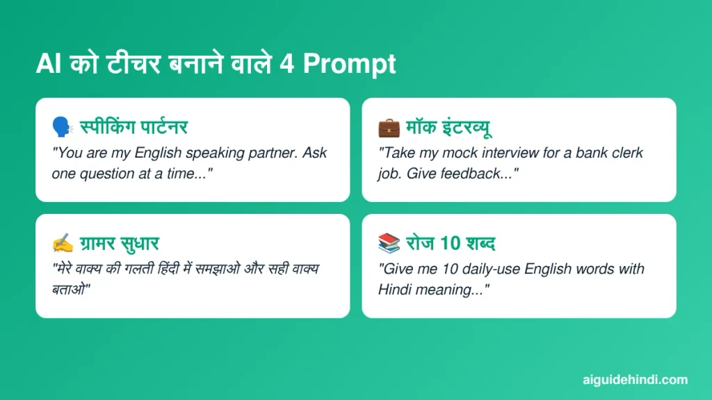 AI से अंग्रेजी सीखने के लिए 4 काम के Prompt